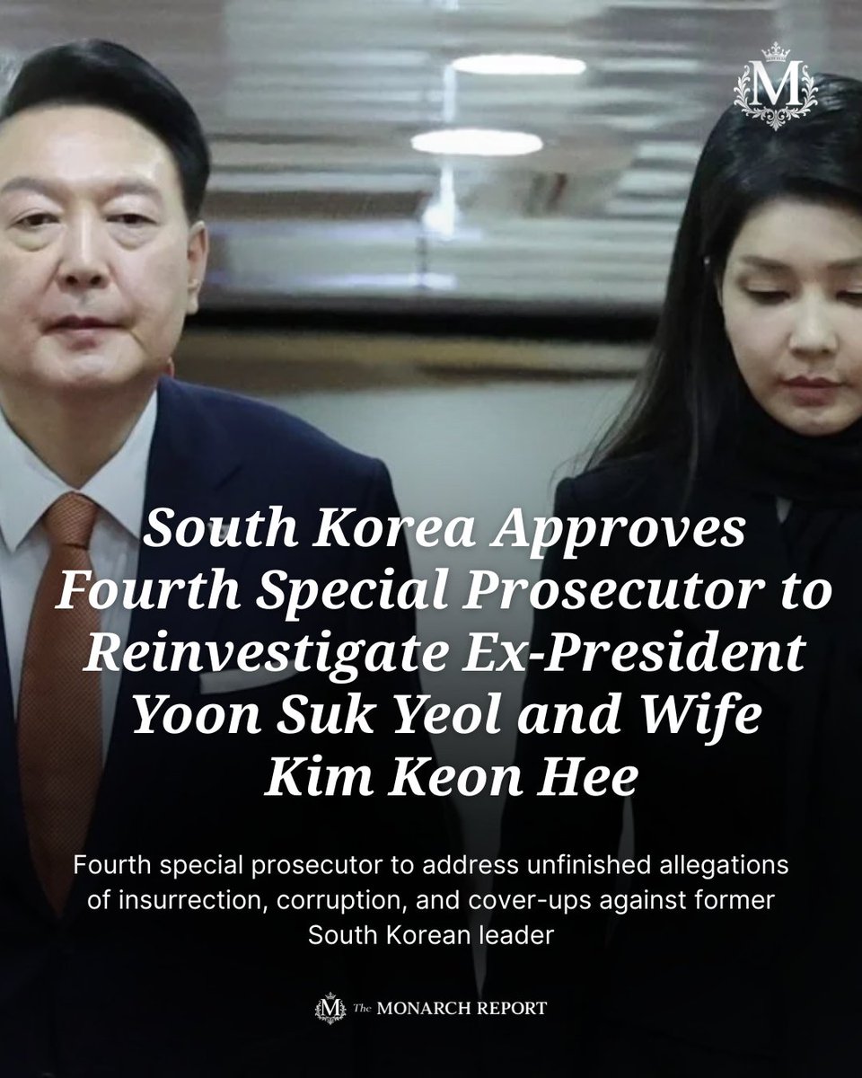 🚨 BREAKING: South Korea Approves Fourth Special Prosecutor to Reinvestigate Ex-President Yoon Suk Yeol and Wife Kim Keon Hee

South Korea's parliament passed a bill on January 16, 2026, to launch a comprehensive special prosecutor—the fourth such probe—targeting unfinished
