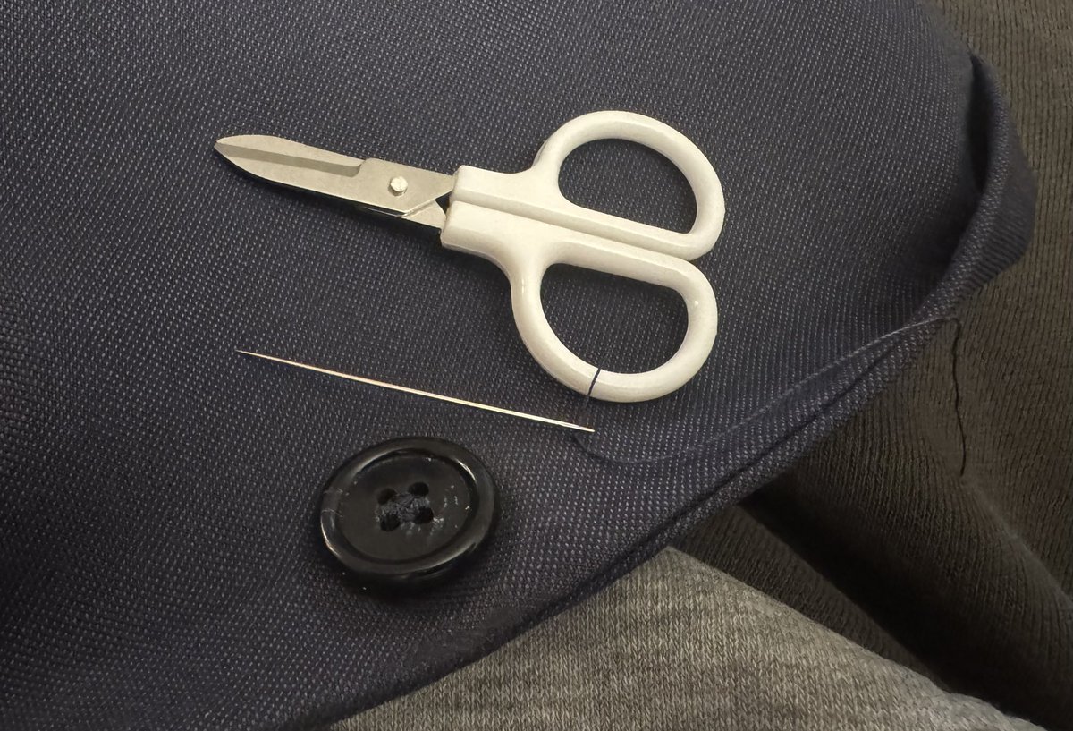 MarkStitz's tweet image. I don’t know how much it costs to have a button sewn back on, but after screwing around with this needle again, I may find out soon!