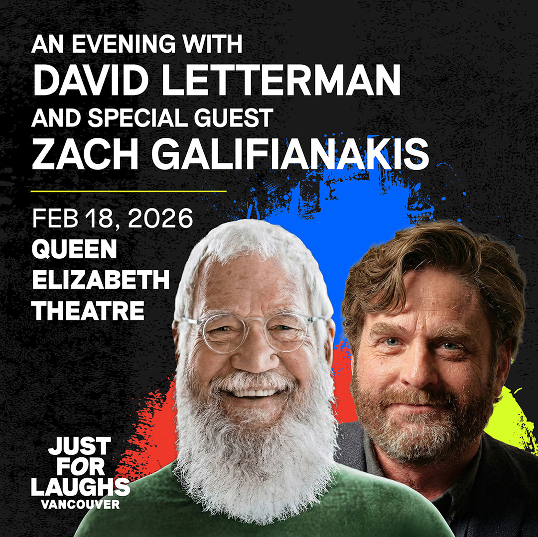 Vancivictheatre's tweet image. .@JFLVancouver presents a very special and unscripted in-conversation event, between two extraordinary comedy legends, David Letterman and Zach Galifianakis.

🗓️Feb 18, 2026, at the 
🎭Queen Elizabeth Theatre

🎟️bit.ly/4sGs8tw

#JustForLaughs #JFLVAN #VancouverEvents