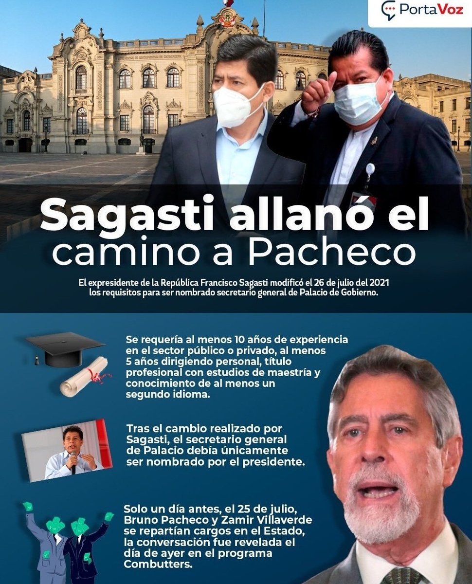 Sagasti s responsable del prontuario d Pacheco, s "padre" d st delincuente: fue colaborador eficaz y hoy stá libre. No tomó decisiones; adoptó acuerdos formados (Castillo), abortando prioridades d Estado. Ha sido l punto más débil n transición del Ejecutivo, n los últimos 6 años.