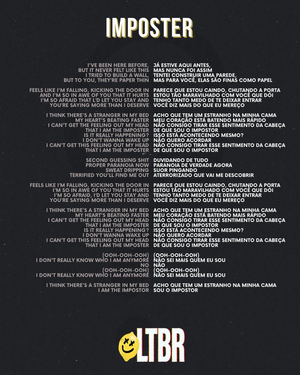 louistbr's tweet image. [TRADUÇÃO] • Letra de Imposter!