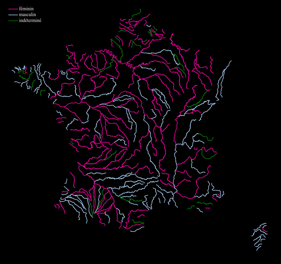 vintagemapstore's tweet image. Genders of France’s rivers in French