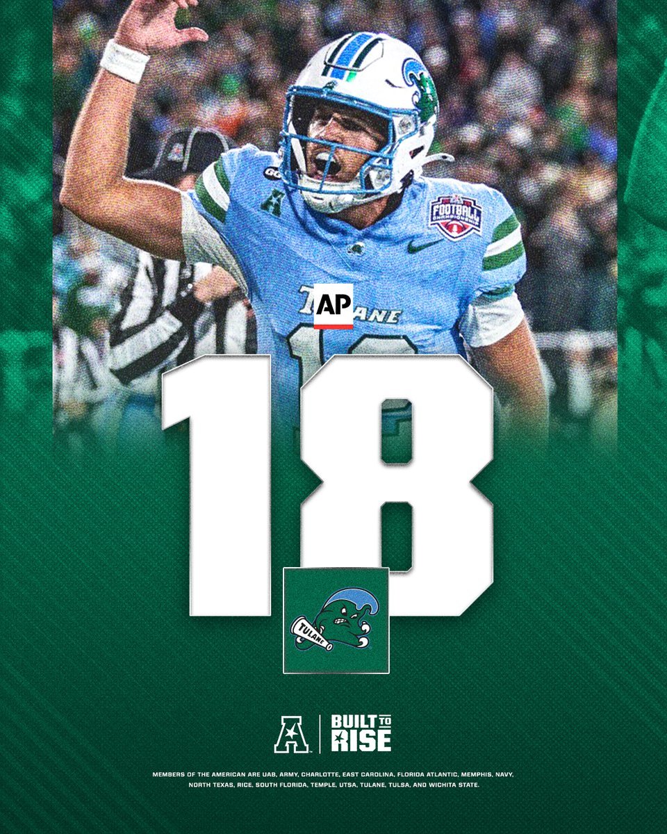 American_Conf's tweet image. American Champs end the season ranked No. 18🌊

#BuiltToRise x @GreenWaveFB
