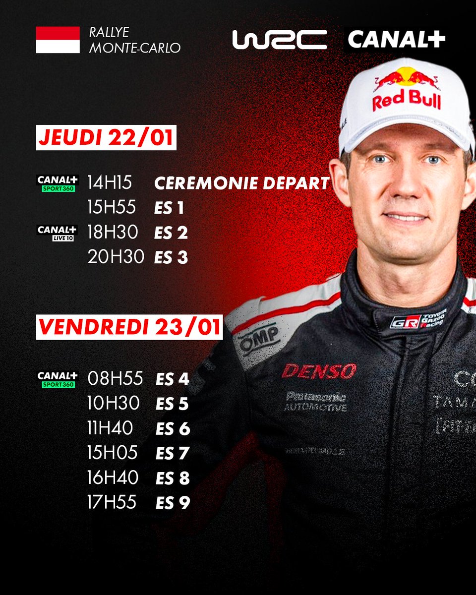 CanalplusSport's tweet photo. Place à la saison 2026 de #WRC avec le programme du #RallyeMonteCarlo 🇲🇨

Grande nouveauté de cette 94ème édition : une super-spéciale tracée sur circuit de F1 de Monaco 🤩

La Super-speciale et la Power Stage EN CLAIR sur CANAL+ 🎁👇 https://t.co/Q9u4TO9ImV