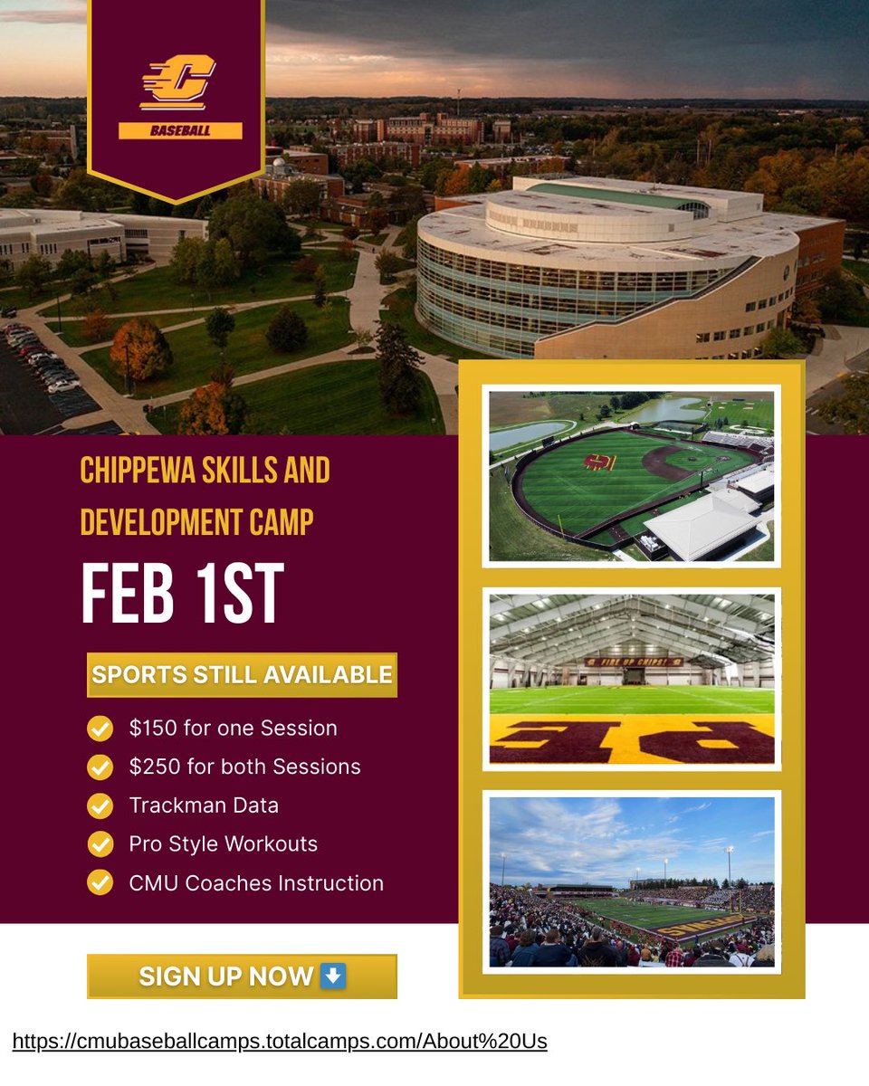 CoachAHilt's tweet image. ⚾️ Skills &amp;amp; Development Camp ⚾️ 

📍 IAC Turf Bay
🗓️ Feb 1, 2026
🔗 cmubaseballcamps.totalcamps.com

#FireUpChips