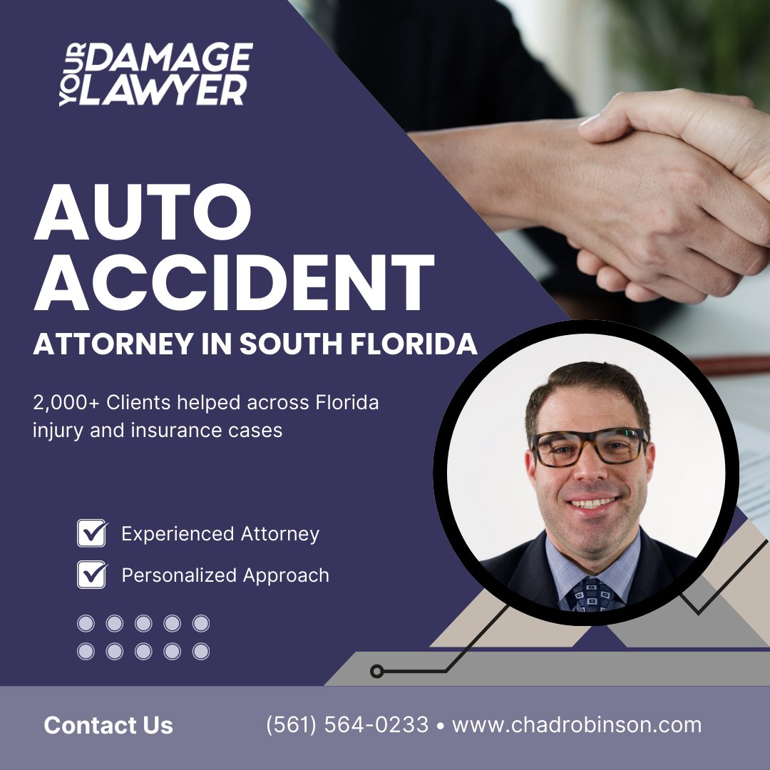 Our founding attorney, Chad Robinson, is dedicated to helping people who have been injured at no fault of their own seek compensation and justice.

#YourDamageLawyer #JusticeForYou #InsuranceClaimHelp #PersonalInjuryLawyer #LawyersWhoCare #FloridaLawyer #KnowYourRights