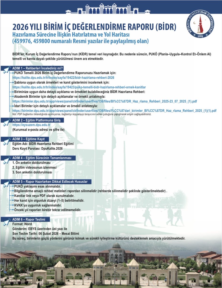 Fakültemizin akreditasyon süreci devam etmektedir. Bu kapsamda Fakültemiz 2025 yılı Birim İç Değerlendirme Raporu çalışmaları başlamıştır. Katkı veren bütün hocalarımıza teşekkür ederiz.