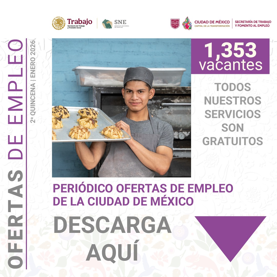 TrabajoCDMX's tweet photo. 📢 ¡Ya está disponible el Periódico de Ofertas de Empleo de la Ciudad de México!

Consulta las 1,353 vacantes que tenemos para ti en esta segunda quincena de enero. Todos nuestros servicios son gratuitos y están pensados para acercarte a nuevas oportunidades laborales.

👨‍🍳👩‍💼👷‍♀️ Hay opciones para distintos perfiles y niveles de experiencia.

📄 Descarga la publicación:👉 https://t.co/pD8XDqYkw2

#CapitalDeLaTransformación 
#UtopíaLaboral
@ClaraBrugadaM @GobCDMX @Ines_GONI