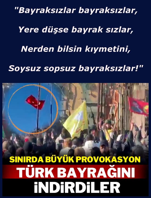 MehmetGuler2017's tweet photo. "Bayraksızlar bayraksızlar,
Yere düşse bayrak sızlar,
Nerden bilsin kıymetini
Soysuz sopsuz bayraksızlar!"
Defalarca söyledik!Bu #bebekkatiliapo #dempkk lılarla barış ve kardeşliğin olamayacağını!Açılımınıza lanet olsun! #Nusaybin de bayrağımızı indirdi hainler!
#BayrakNamustur https://t.co/Pgvbo1gyhH