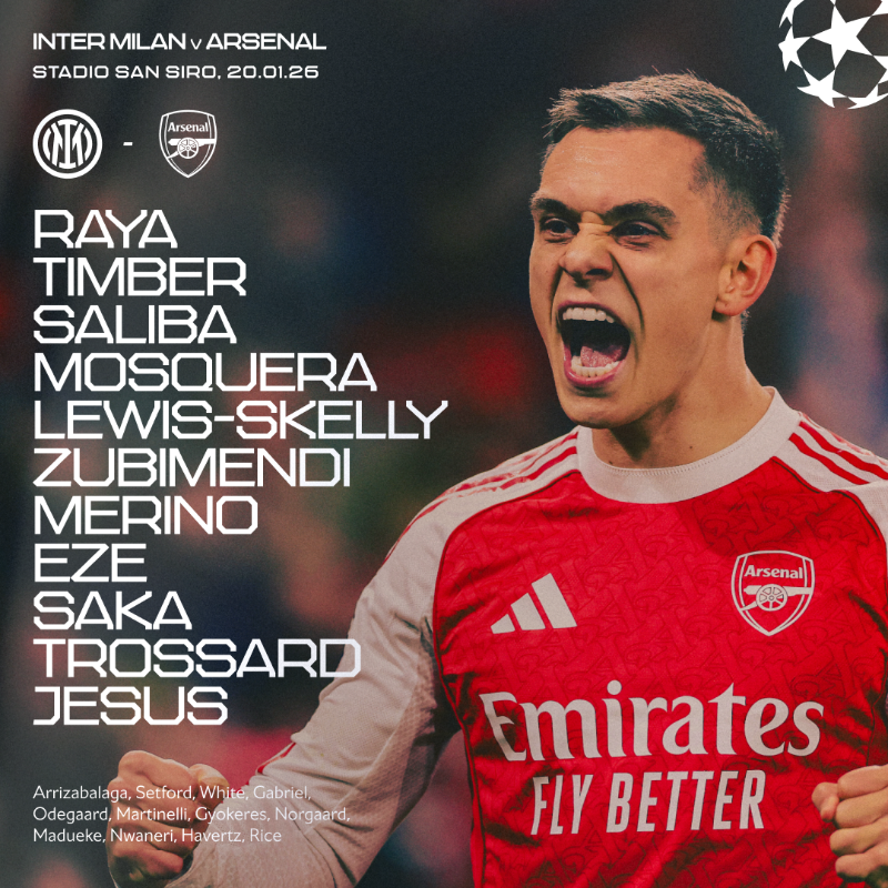Arsenal's tweet photo. 🔴 𝗧𝗘𝗔𝗠𝙉𝙀𝙒𝙎 ⚪️

🧱 Mosquera at the back
✨ Eze pulling the strings
⚡️ Jesus leads the line

Bring the energy, Gunners 👊