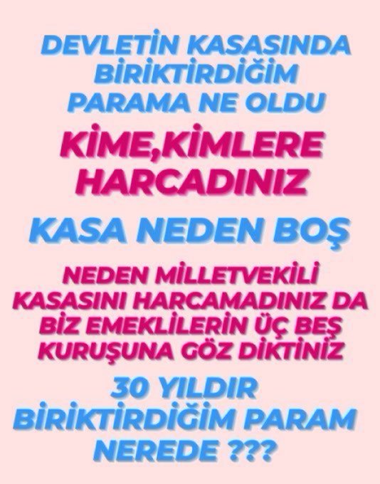 Emekli soruyor:

Nerede benim yatırdığım primler❓

Aylık bağlanma oranım,
İntibakım,
Gerçek enflasyon farkım,
Seyyanenim,
Zammım,

Nerede ❓
Kimde ❓
#SefilizÇünküSebepAkepe
🇹🇷🇹🇷🇹🇷🇹🇷🇹🇷🇹🇷🇹🇷🇹🇷🇹🇷🇹🇷