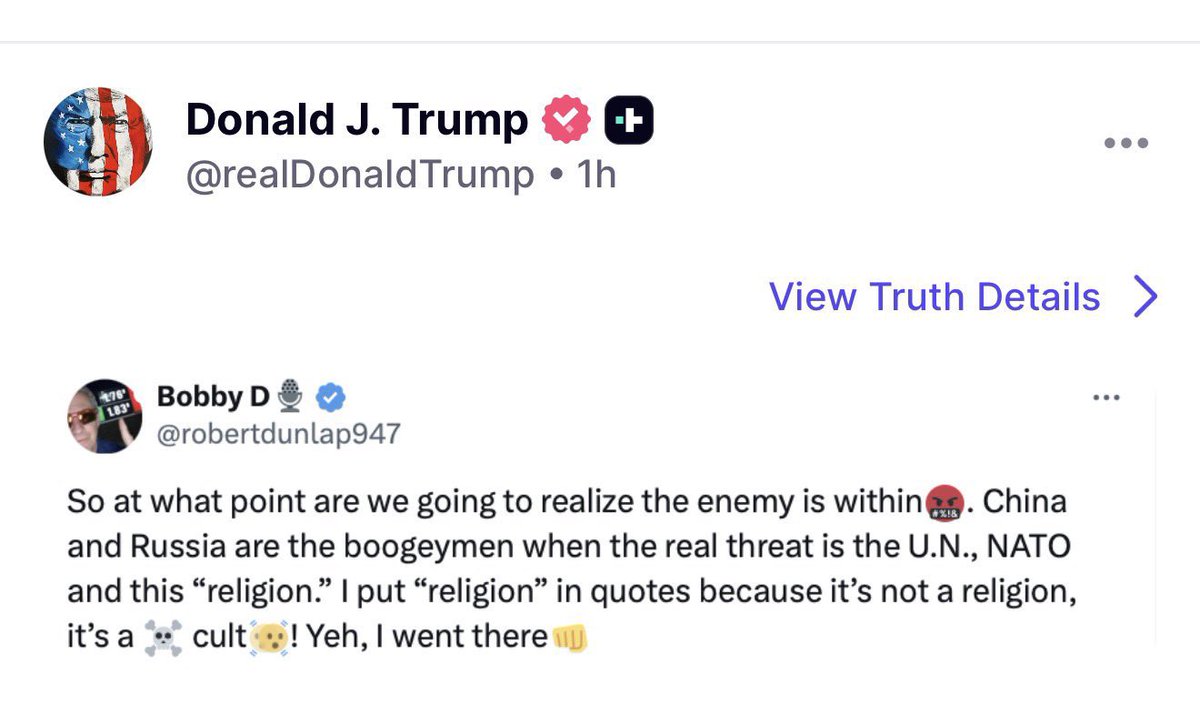 sunnyright's tweet image. Trump is retweeting “NATO is the real threat, not Russia or China” at the same time Trump is trying to justify taking Greenland because Russia and China are threats. 

There’s no strategy here, just moment to moment incoherent wants and grievances