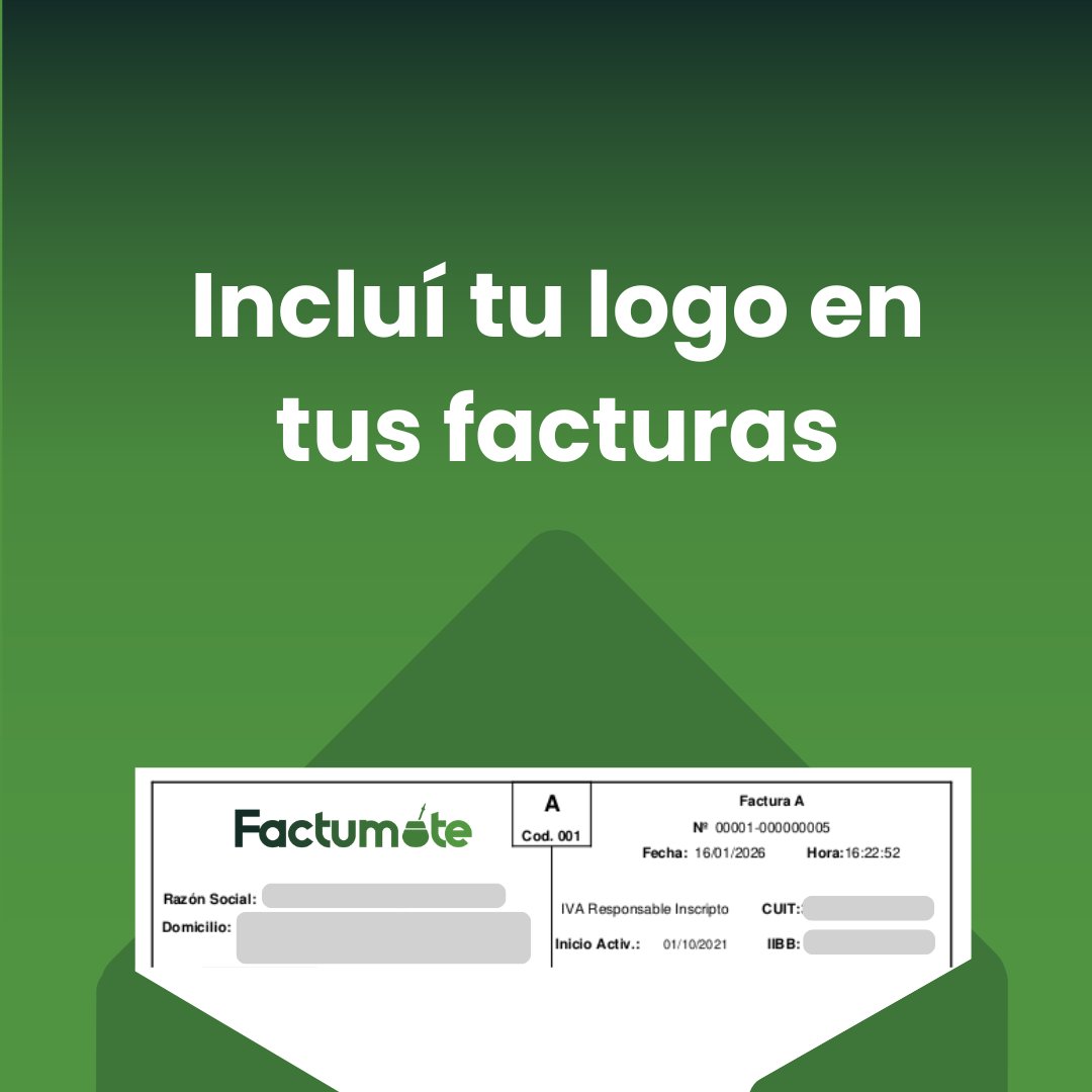 Factumate's tweet image. Facturá donde quieras, online.

Tus facturas electrónicas salen de Factumate con el logo de tu negocio.