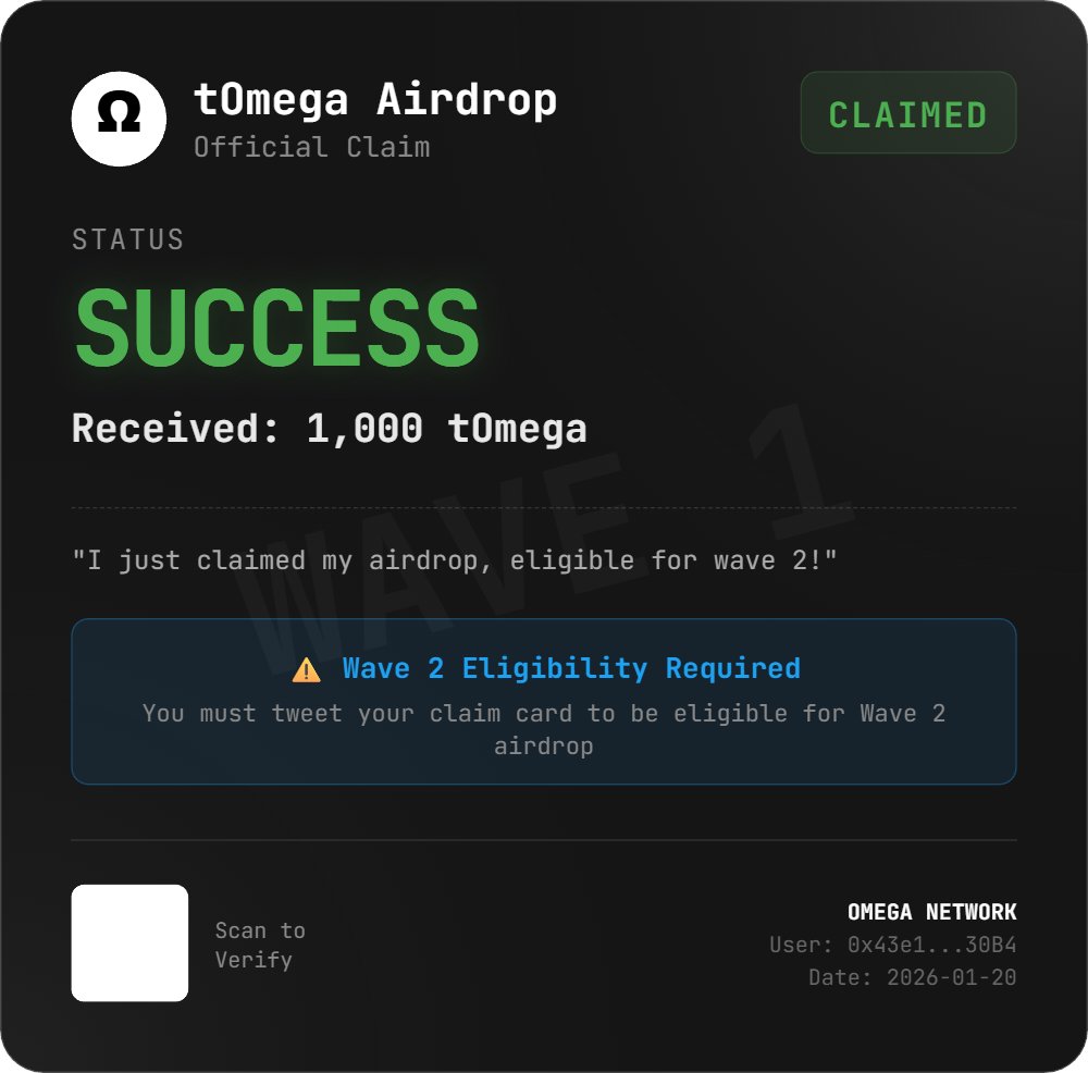 NOx_'s tweet photo. I Just claimed my tOmega Airdrop at: https://t.co/kbkB8rOSG8

Im now eligble for Wave 2!!

Receipt ID: 290752

@omega_netw0rk https://t.co/xA5beA6v5B