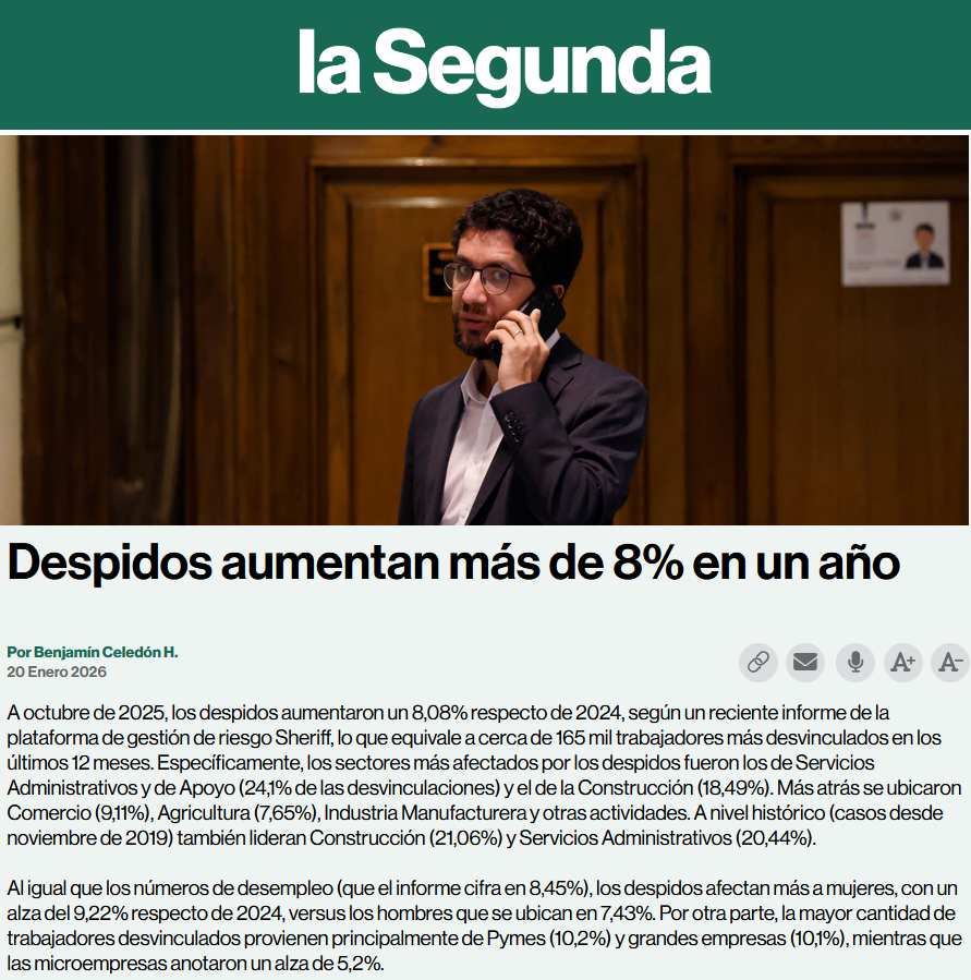 📰 Números rojos:

🔴 Despidos aumentan más de 8% en un año