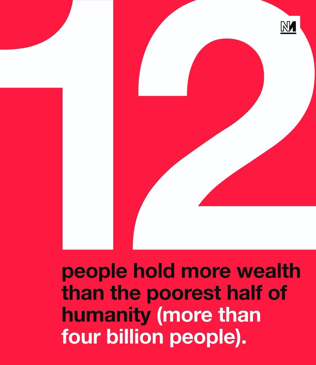 Breaking News:

12 billionaires now hold more wealth than the bottom half of humanity according to Oxfam’s new report on wealth inequality.

When just 12 people are hoarding more wealth than 4.1 billion people the only viable solution is a socialist revolution.