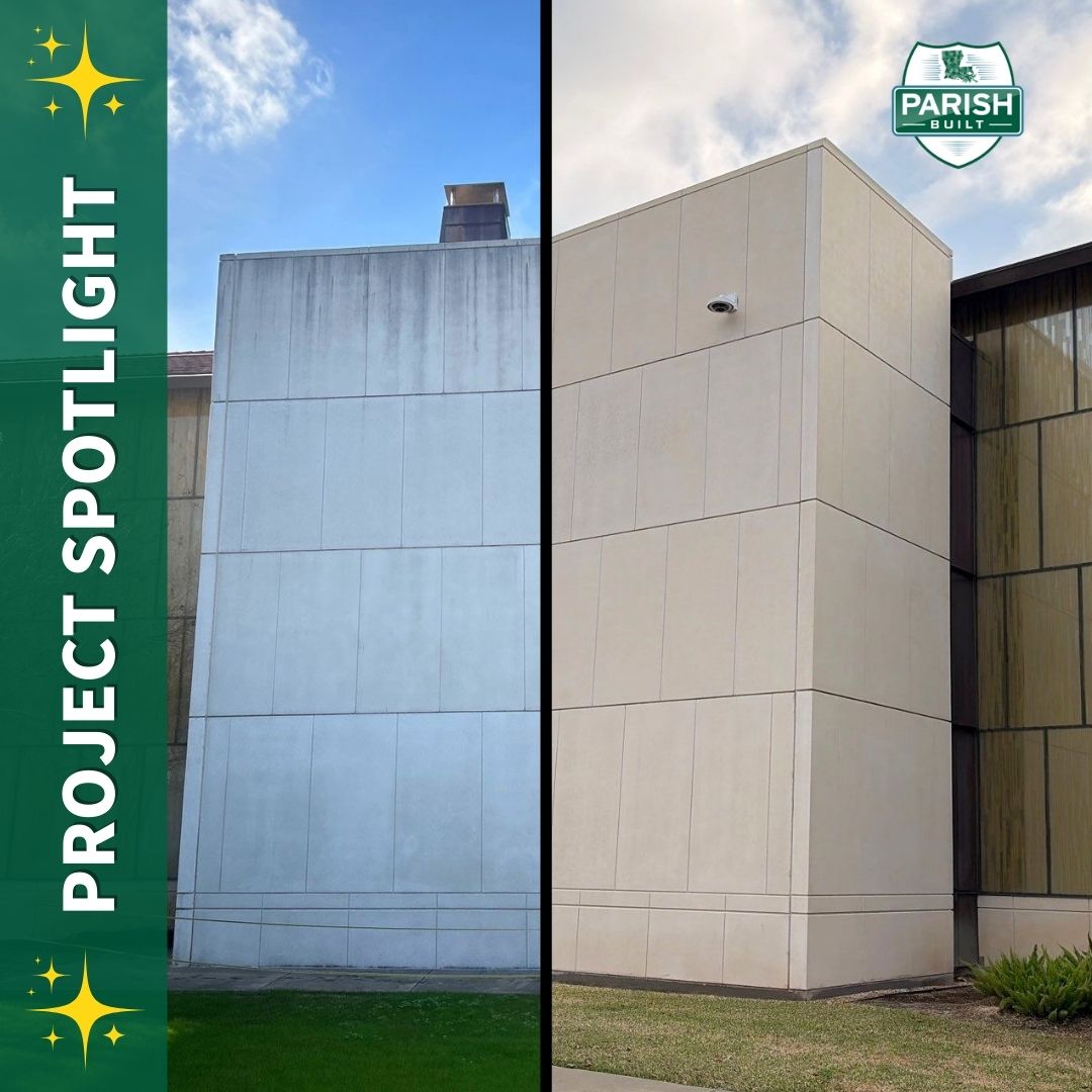 ParishBuilt's tweet photo. Project Spotlight ✨

A fresh look for an LSU facility after a professional soft wash. Safely removing buildup, restoring curb appeal, and protecting the surface—because high-visibility properties deserve expert care. 💜💛

#ParishBuilt #softwashing https://t.co/8Y2NUQ9Hg0
