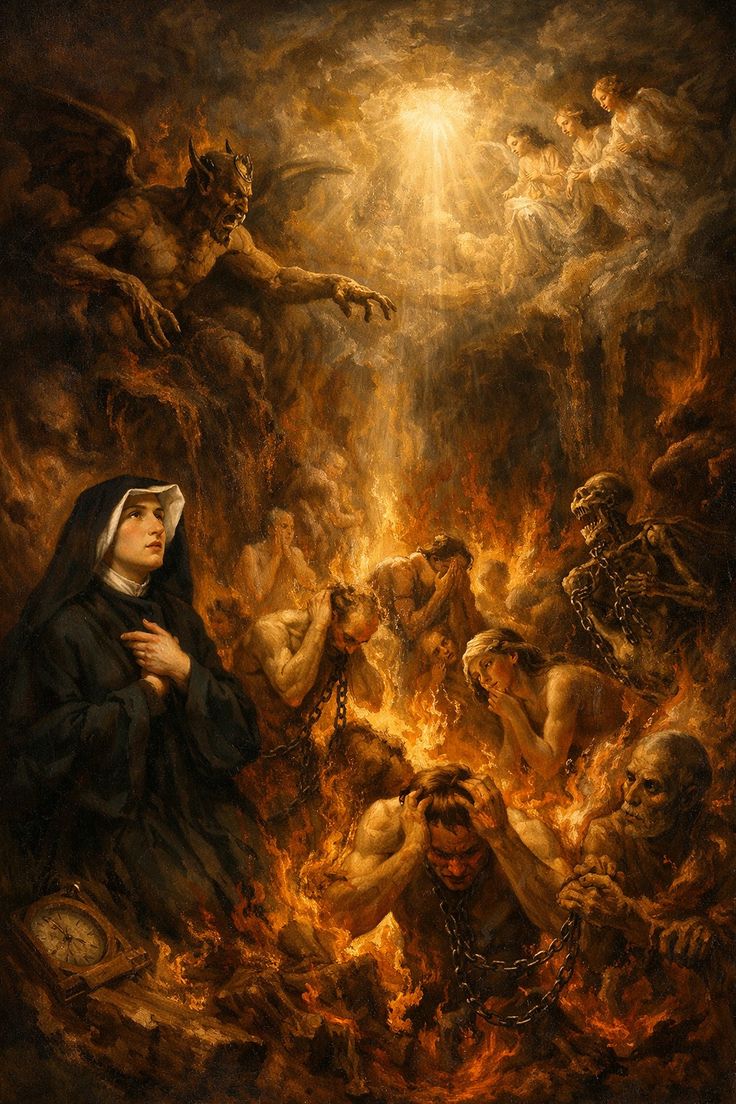 SalveRegina30's tweet image. "Hoy he estado en los abismos del infierno, conducida por un ángel. Es un lugar de grandes tormentos, ¡qué espantosamente grande es su extensión! Los tipos de tormentos que he visto: el primer tormento que constituye el infierno, es la pérdida de Dios; el segundo, el continuo…