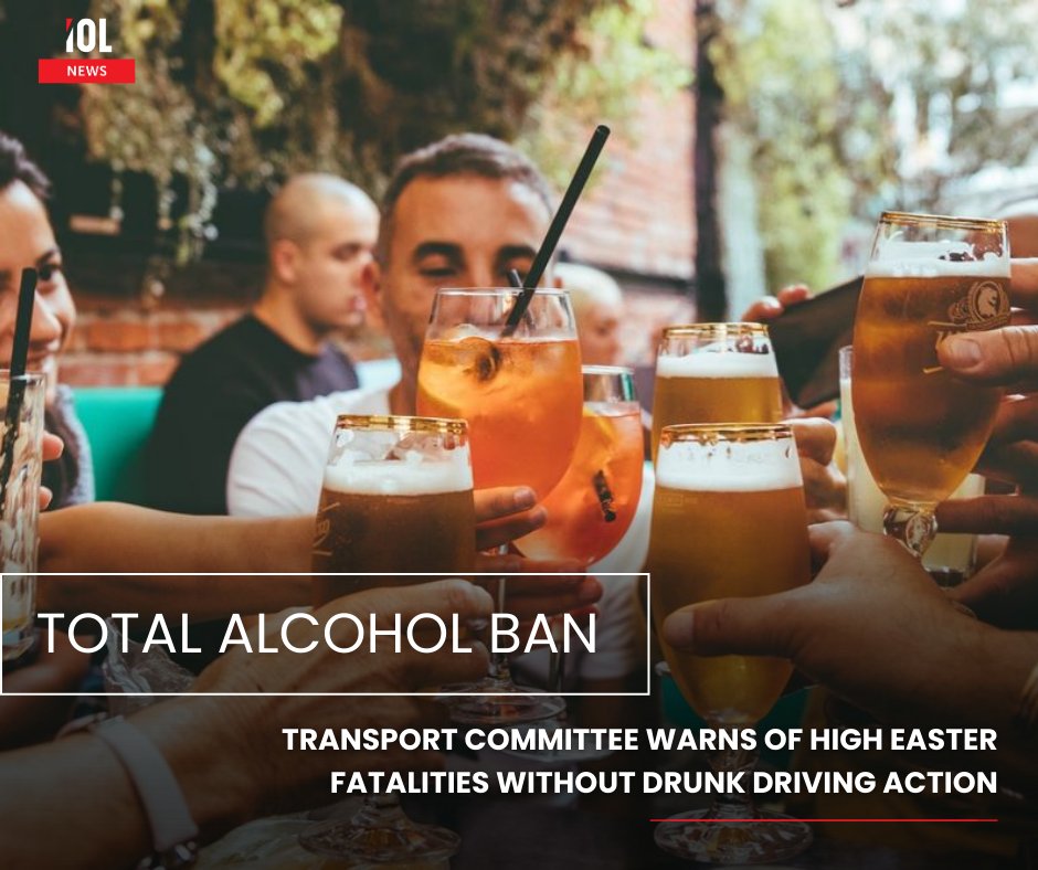 IOL's tweet photo. Transport Committee backs TOTAL ALCOHOL BAN for drivers as 1,427 road deaths recorded over festive season.
#RoadSafetySA #AlcoholFreeDriving #TransportCommittee
Read on: https://t.co/a7YpDu19og https://t.co/CdrSAiwg9l