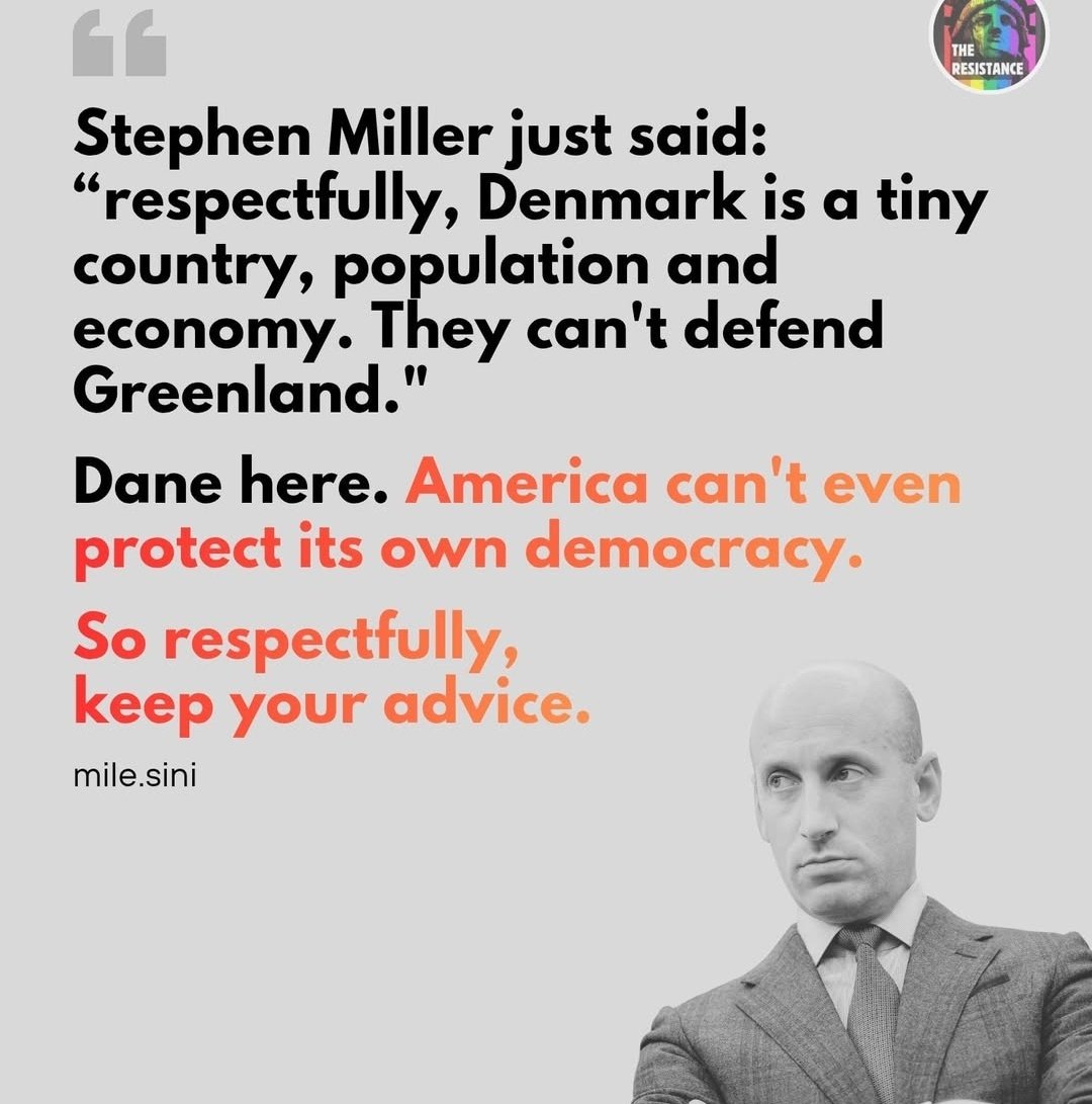 THIS IS A MESSAGE TO YOU MINI GOEBBELS FROM ME IN NORWAY, STAY THE FUCK AWAY FROM GREENLAND AND DENMARK 🤬 KEEP YOUR BOSSES TINY FILTHY PEDO HANDS AWAY FROM GREENLAND 🤬😤 WE WILL FIGHT UNTIL THE END AND WE WILL CRUSH YOU. 😤🤬