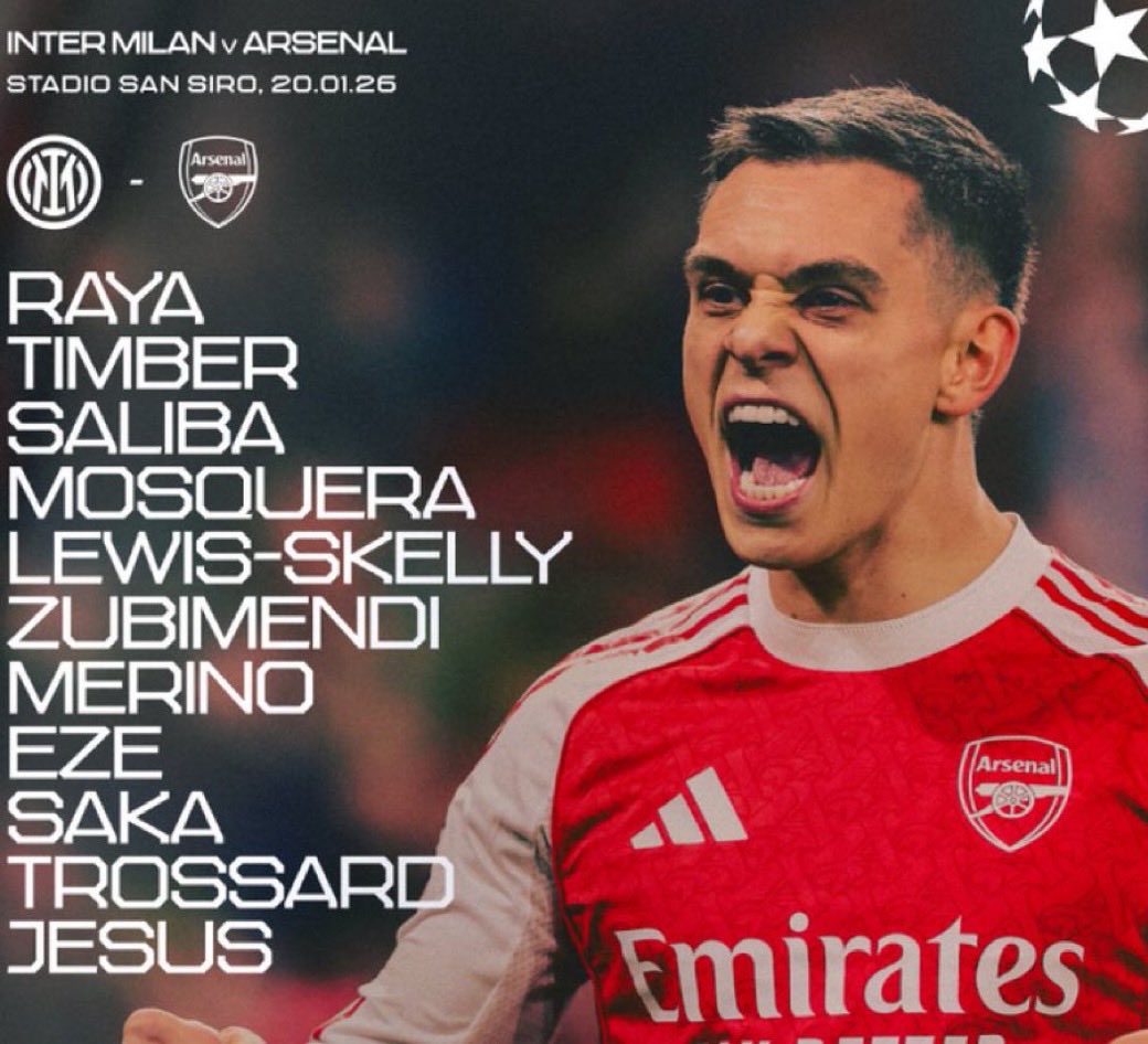 🚨🚨 تشكيلة آرسنال لمواجهة انتر ميلان.