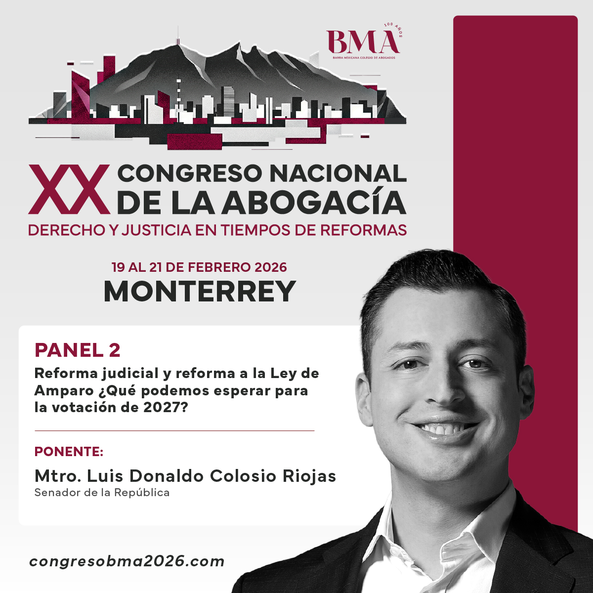 Título: El futuro de la Justicia y la Ley de Amparo: Análisis rumbo al 2027.

En el marco del XX Congreso Nacional de la Abogacía en Monterrey, la Barra Mexicana, Colegio de Abogados presenta uno de los espacios de diálogo más esperados.