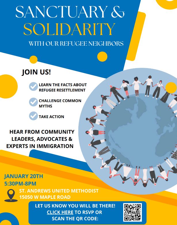 IntrntlCouncil's tweet photo. Join us tonight for Solidarity &amp; Sanctuary✨
An evening of learning, connection, and action with local organizations, advocates, and artists.

📍St. Andrew’s UMC, Omaha
⏱️5:30–8:00 PM

All are welcome!💙
#RefugeesAndImmigrants #Support #OmahaCommunity #Immigration https://t.co/IK2KhCE1a6