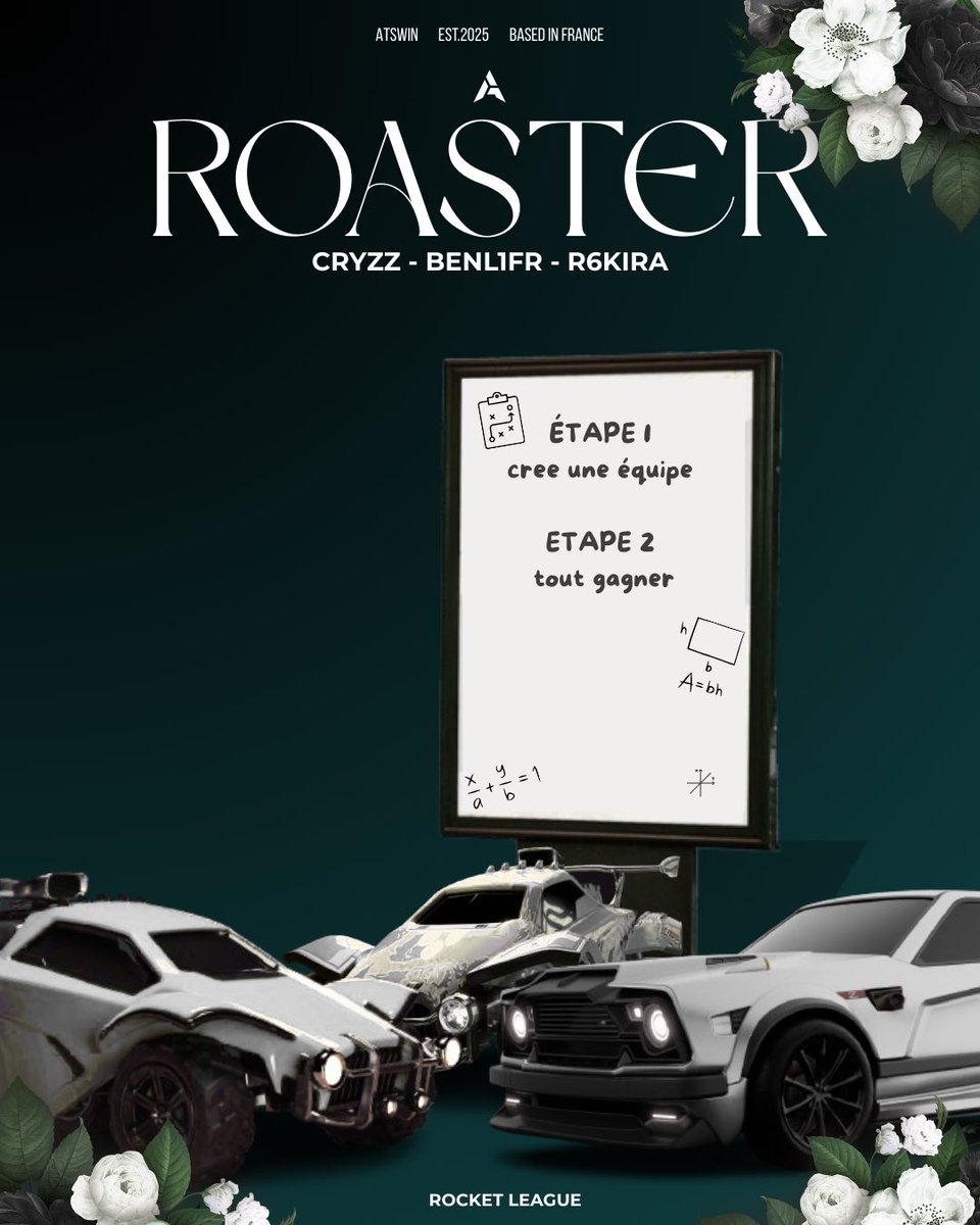 Notre structure ouvre officiellement son équipe Rocket League 🔥Une line-up motivée, ambitieuse et prête à tout donner pour atteindre les plus hauts niveaux de la compétition.

🇫🇷• CRYZZ
🇫🇷• BENL1FR_
🇫🇷• R6KIRA

Il viennent tout droit de cher nous ! 📍
#ATSWIN
