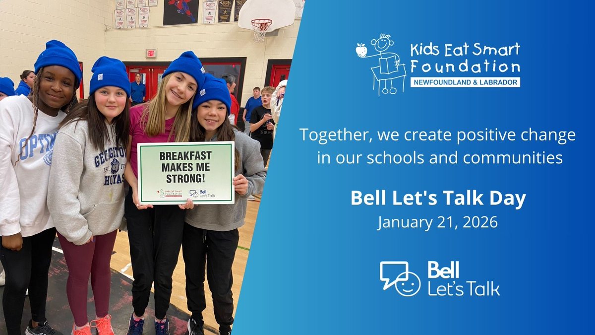 KidsEatSmartNL's tweet photo. Mental health starts with care, connection and nourishment.
Fueling young minds and bodies helps students feel strong, focused, and ready for the school day.
#BellLetsTalk #KidsEatSmartNL @Bell_LetsTaIk https://t.co/EvzaPRHWJp