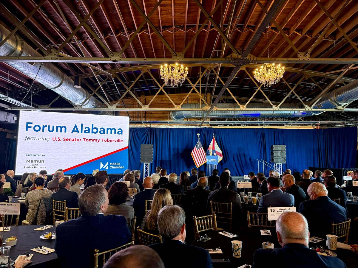 Great morning attending the Mobile Chamber’s Forum Alabama event as Tommy Tuberville visited Mobile.

Senator Tuberville shared insights on Alabama’s economic priorities, workforce development, and the legislative efforts shaping our state’s future—while highlighting Mobile’s...