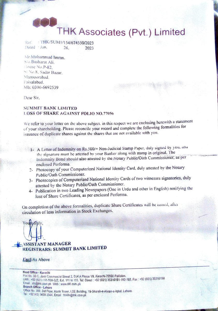 Muhammad Imran 
33100-0902142-7
Shareholder 
Folio no: 77056