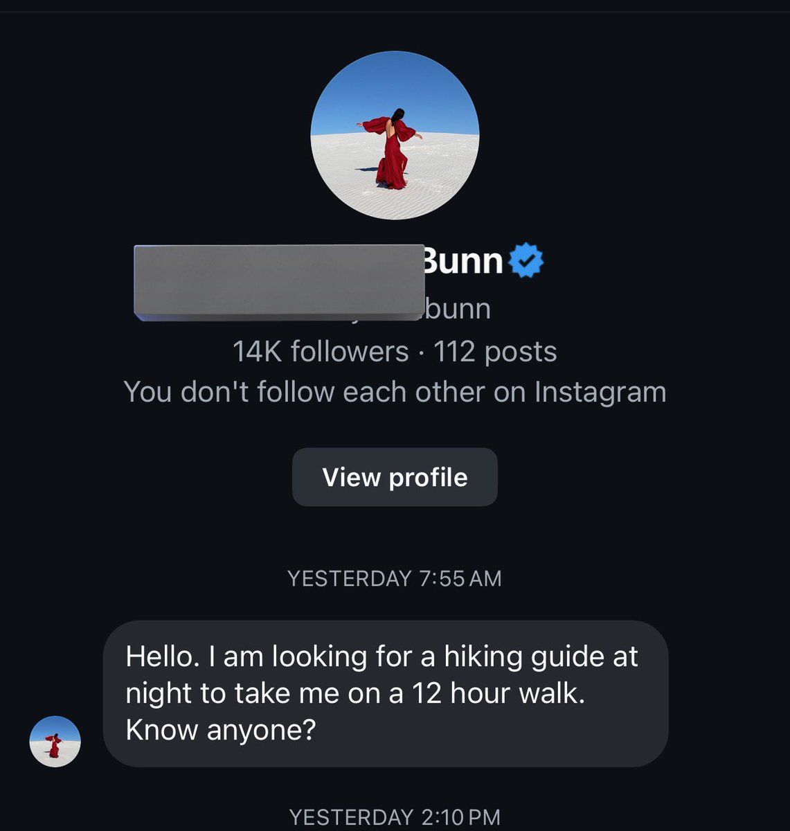 اغرب ريكوست جاني 
تبغى مرشد سياحي يسوي لها هايكنق من المغرب للفجر 😧!!!