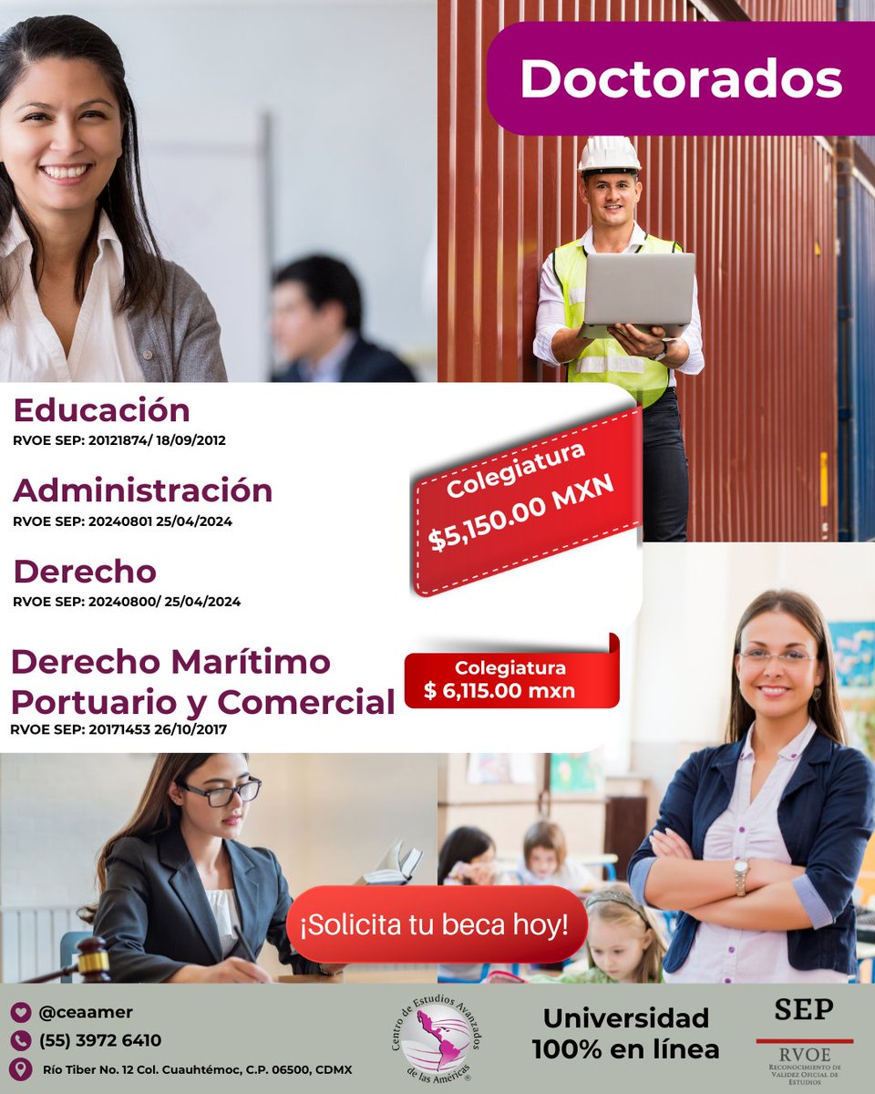 UnivenLinea's tweet photo. ¿Sabías que 4 de cada 10 estudiantes de Doctorado toman sus cursos en línea? 🤔
¡Aprovecha nuestras becas de hasta el 40% de descuento! Y construye el futuro que siempre soñaste.🙌
Información por WhatsApp 📲 55 3972 6410 💻📚

#Doctorado #EducacionEnLinea #FormacionProfesional https://t.co/Gt4kxAxPzE