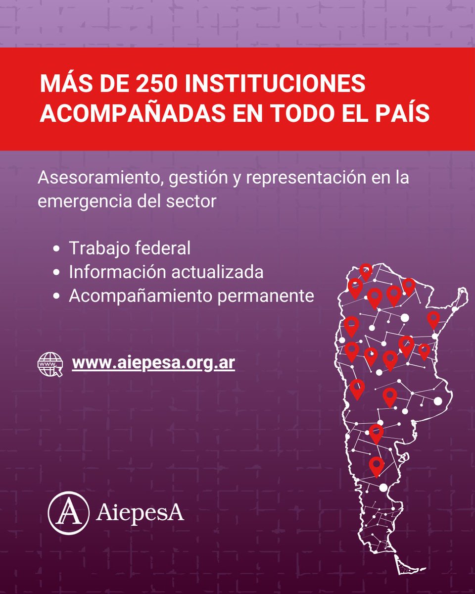 En un contexto de emergencia del sector, el acompañamiento no puede esperar.

AIEPESA asesora y gestiona de manera permanente para más de 250 instituciones de todo el país que brindan servicios a personas con discapacidad.

🔗 Sumá tu institución: aiepesa.org.ar