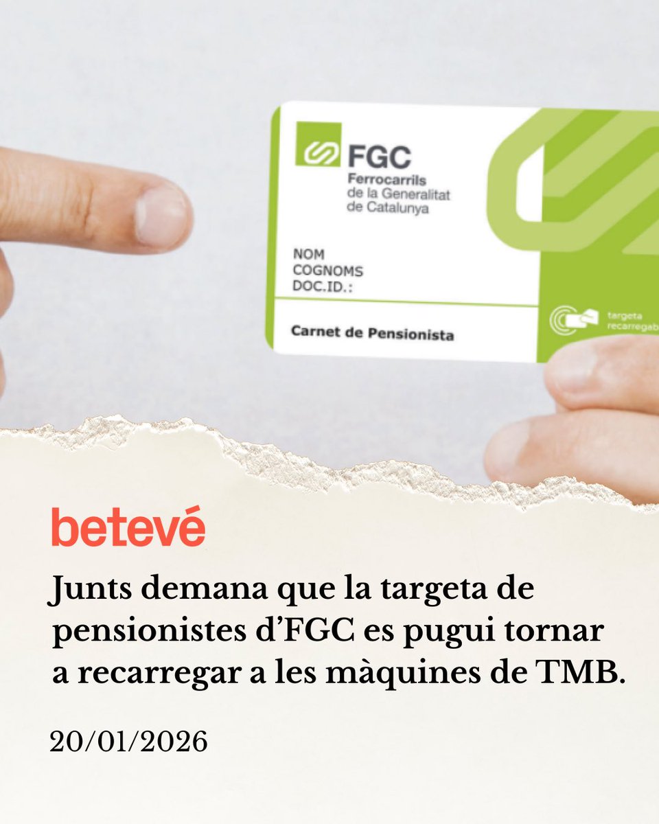📝 Junts demana que la targeta de pensionistes d’FGC es pugui tornar a recarregar a les màquines de TMB.

Llegeix la notícia a <a href="/beteve/">betevé</a> ⤵️
beteve.cat/politica/junts…