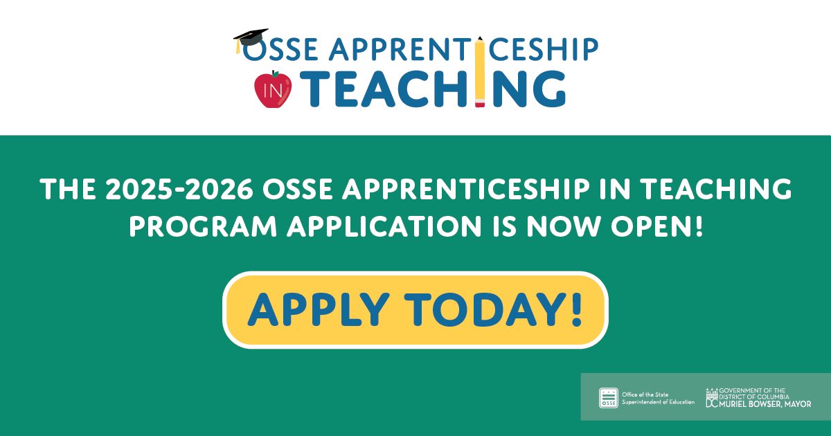 Did you know DC offers free bachelor’s or master’s degrees for aspiring teachers?
‌
Become a District educator while accessing a paid apprenticeship, mentor opportunities, and more with OSSE's Apprenticeship Teaching Program.
‌
Apply by Feb 15: tinyurl.com/OSSE2026