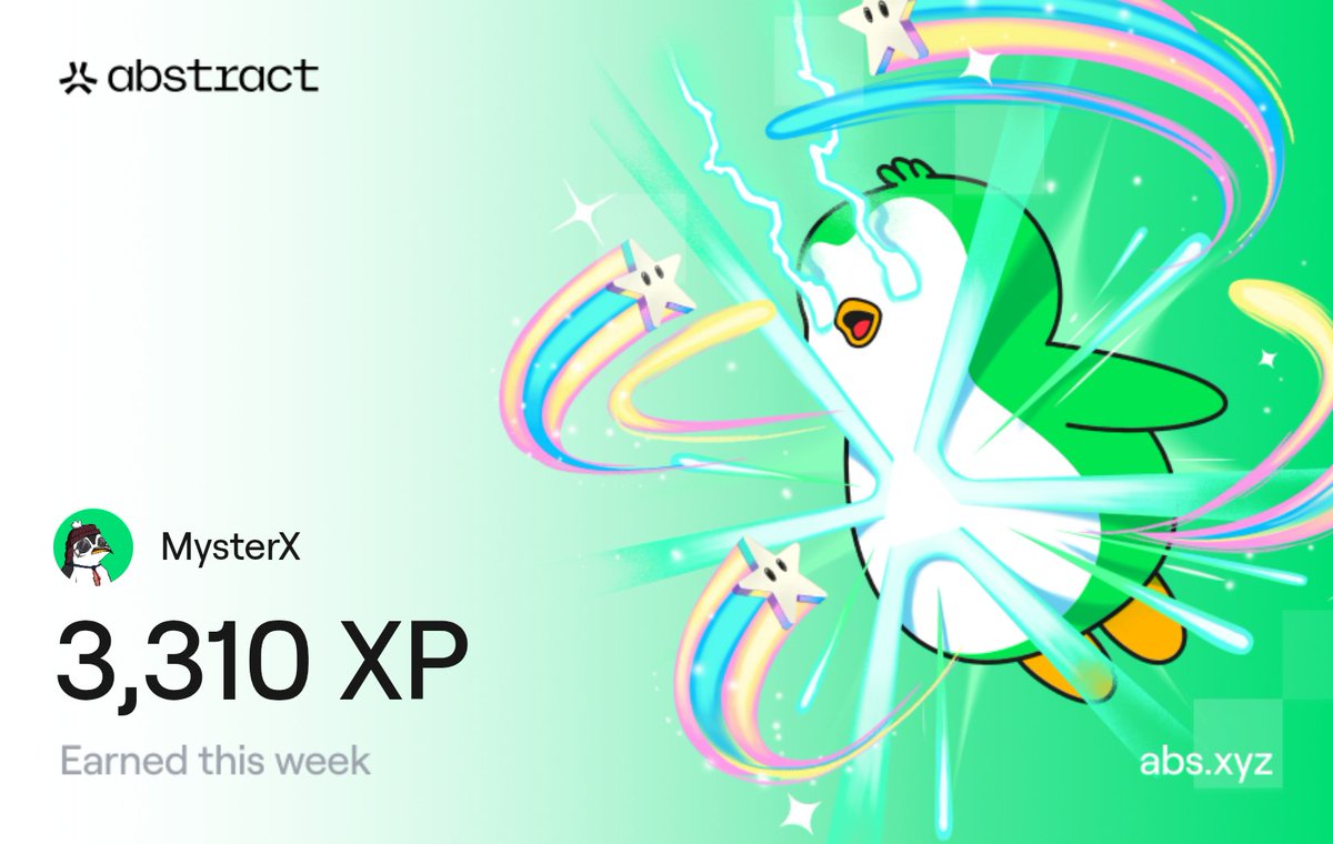 I just earned 3,310 XP on <a href="/AbstractChain/">Abstract</a>! 🎉
Not much...