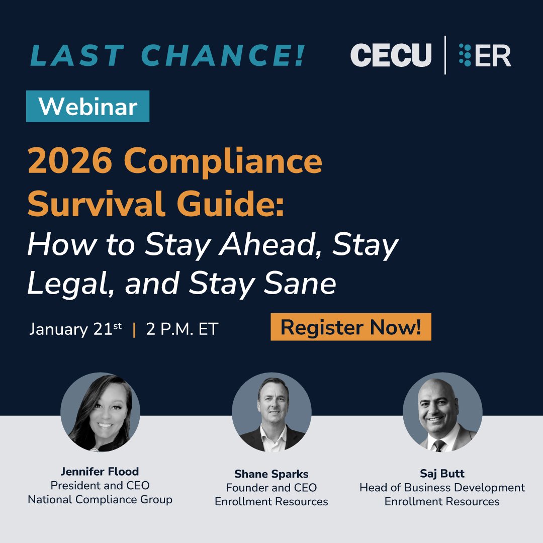 Compliance is changing fast and 2026 is closer than it feels.

Join CECU for a free member webinar on the hidden compliance gaps schools miss and what makes a website legally sound.

Featuring Jennifer Flood, Saj Butt, and Shane Sparks
📅 Jan 21 · 2pm ET
hubs.li/Q03_lBWf0