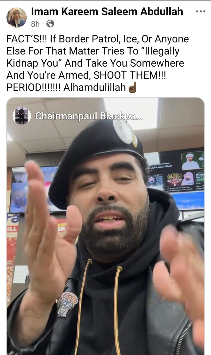 Deja_Vu_4Me's tweet image. A Tulsa Imam is instructing his 6,4k followers to arm themselves and even engage in deadly combat if they perceive law enforcement as acting unlawfully.

This goes beyond faith or free speech; it constitutes reckless incitement that endangers public safety.
@FBIDirectorKash