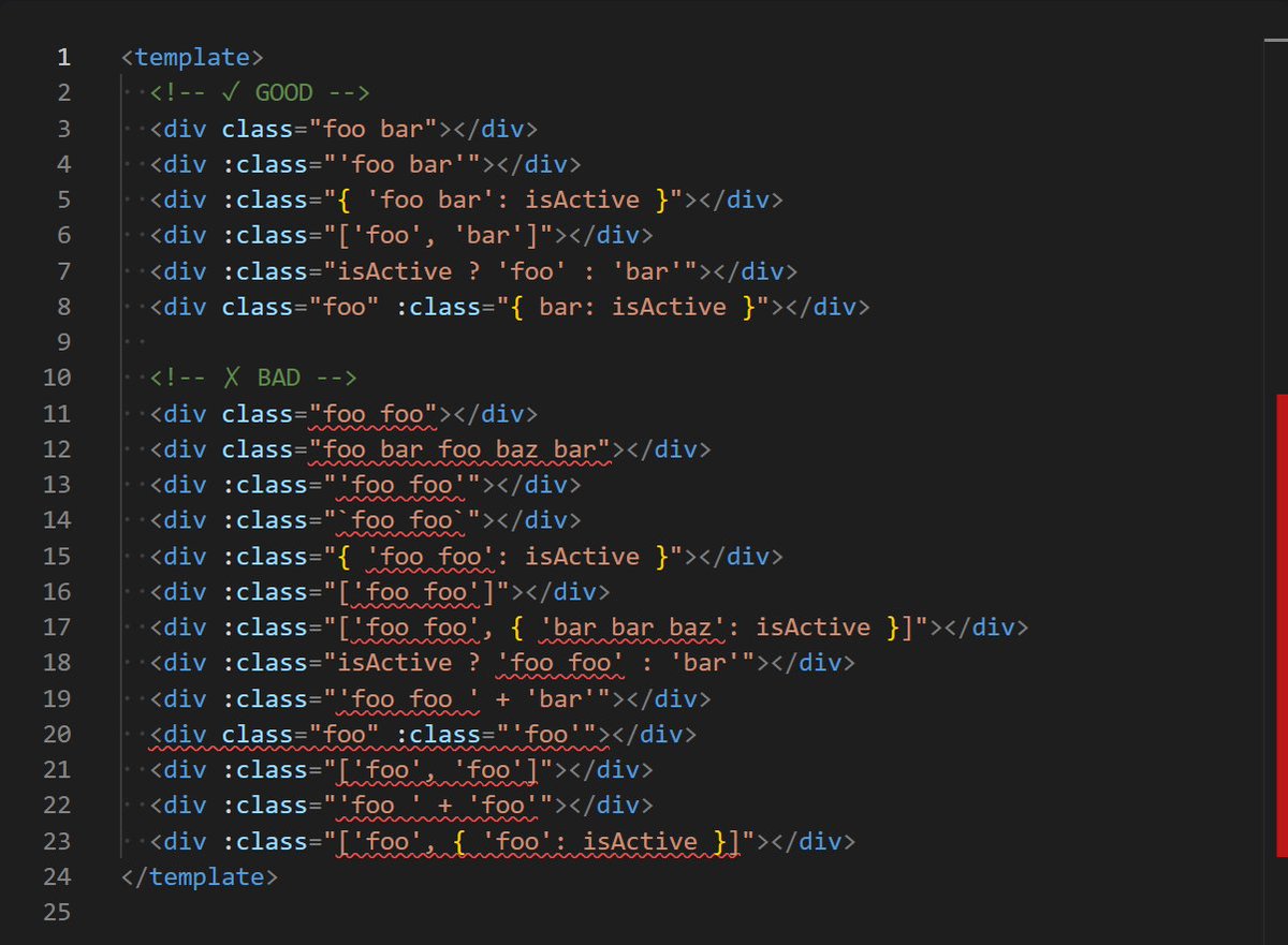 YizackR's tweet photo. A month ago, I contributed to the Vue ESLint plugin, creating a new rule: "vue/no-duplicate-class-names"

This rule prevents duplicate class names from appearing within the same class attribute or directive.

Rule docs: https://t.co/yanq5Fwh2I
Rule source: https://t.co/aMwhEKzAGd https://t.co/xOYVibJBwU