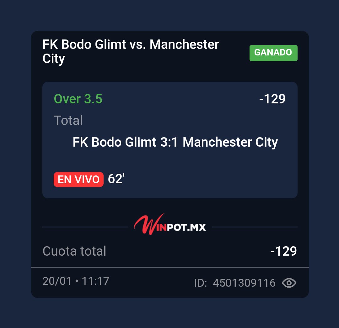 GANAMOS NUESTRO PRIMER PICK DEL DÍA EN NUESTRO GRUPO GRATUITO 🔥

🏟 Bodo Glimt vs Manchester City