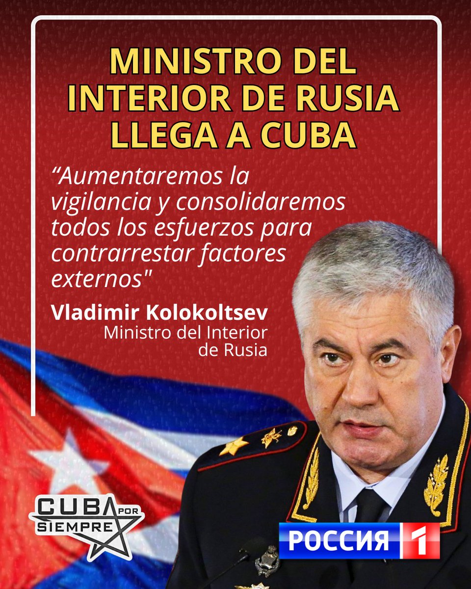 🇷🇺🇨🇺 El Ministro del Interior de la Federación de Rusia, Vladímir Kolokoltsev, llegó a La Habana para una visita oficial. Durante su visita, sostendrá una serie de reuniones de trabajo con autoridades cubanas para evaluar y fortalecer los vínculos existentes.