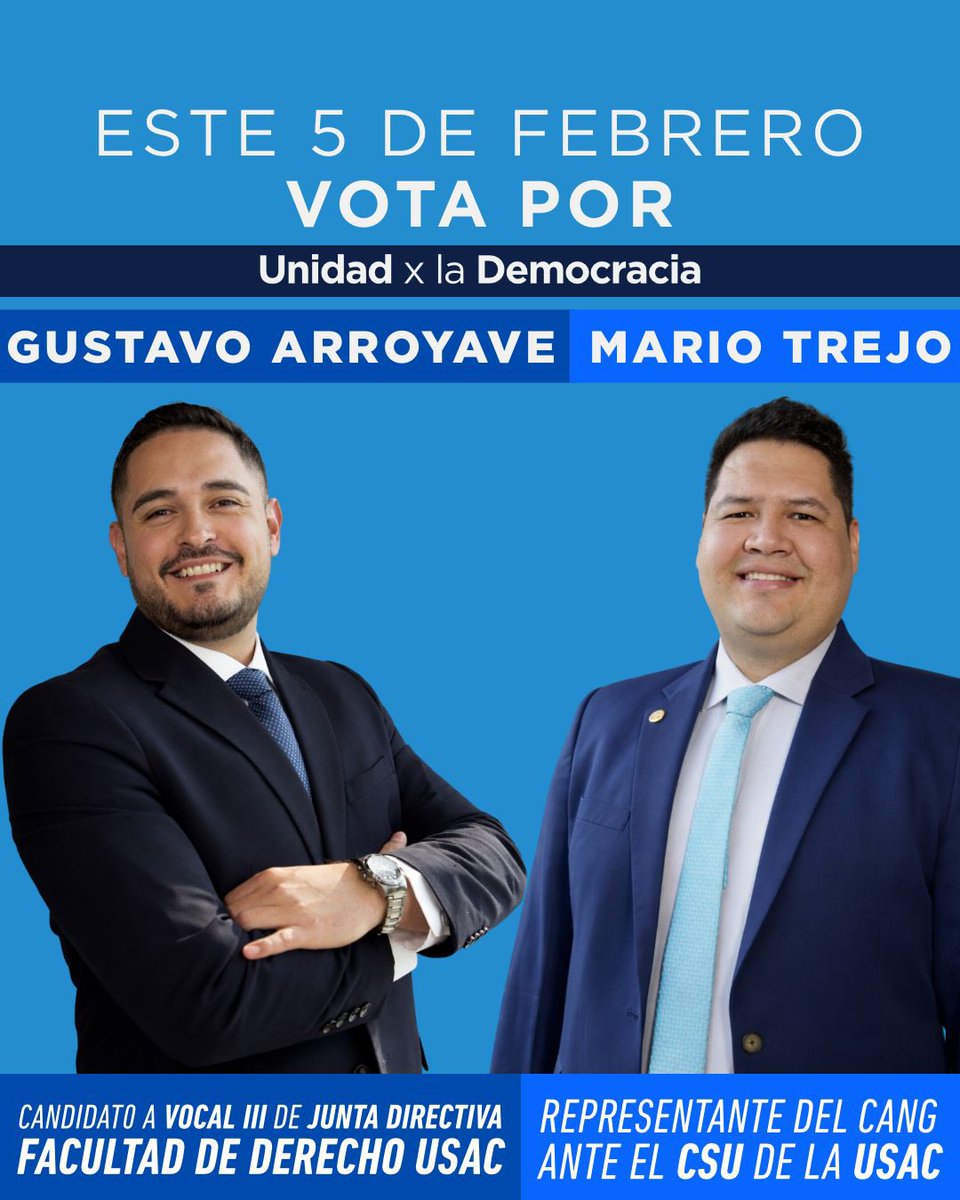 UxD_GT's tweet photo. Dos perfiles con trayectoria académica, solvencia profesional y compromiso ético, unidos por una misma convicción: defender la autonomía universitaria, fortalecer la democracia y proteger la educación pública de la cooptación.

Este 5 de febrero, vota Unidad x la Democracia https://t.co/qDElMfLWIx