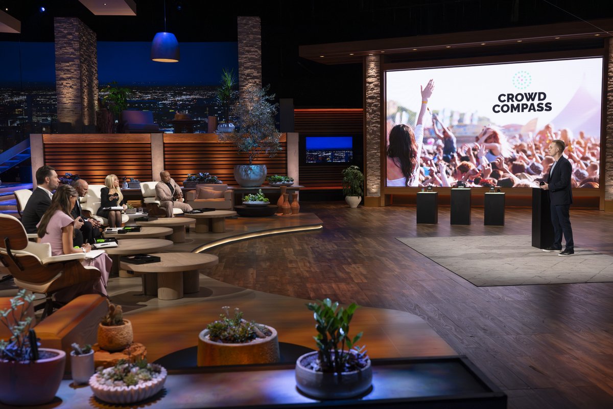 ABCSharkTank's tweet photo. No more losing friends at fests 🙌 Crowd Compass is in the Tank with a pitch you won't want to miss! Watch a new #SharkTank tomorrow at 10/9c on ABC and stream on Hulu. https://t.co/KqbdN17GsW
