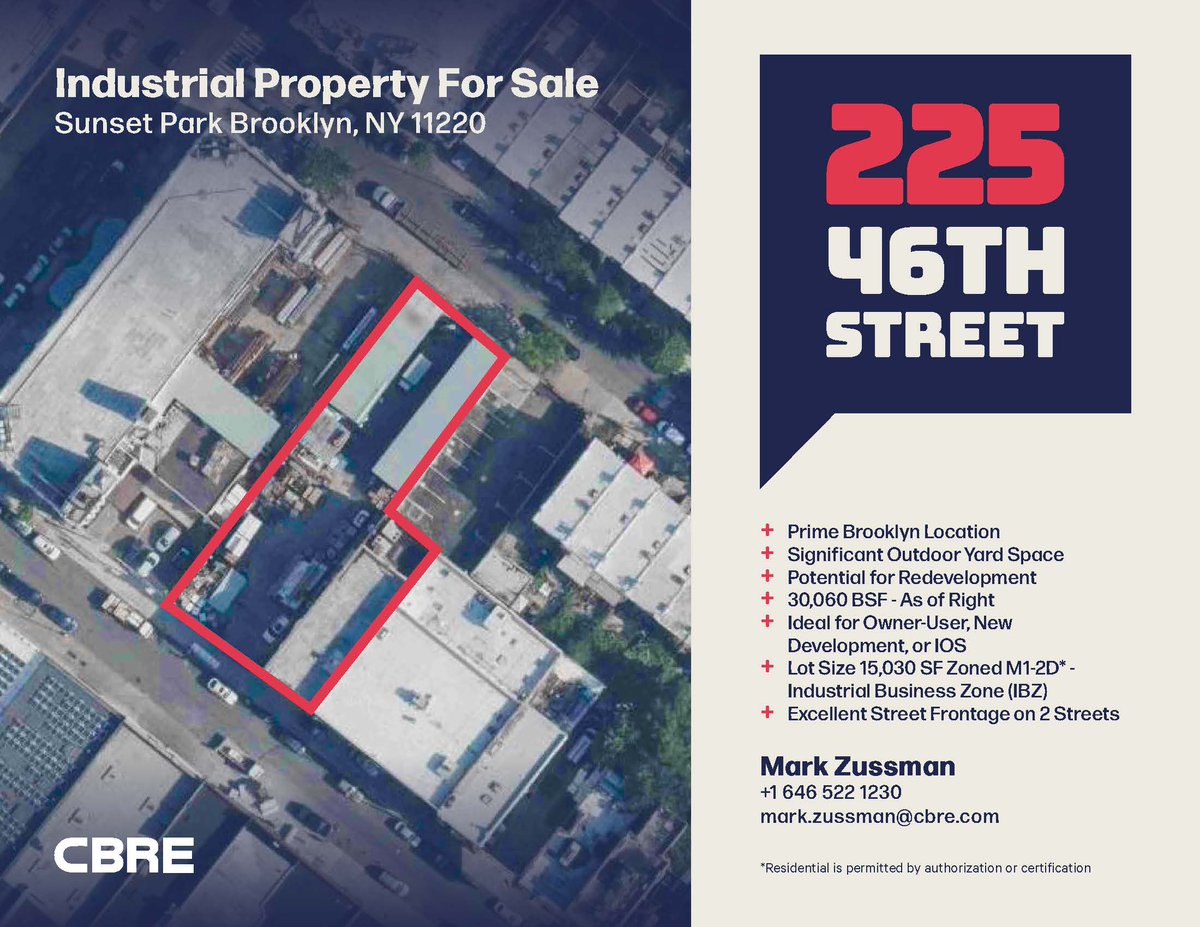 markzussmanreny's tweet photo. A prime industrial property in Sunset Park near the South Brooklyn Marine Terminal FOR SALE. The property contains 15,030 square feet of land with frontage on two streets. The site is zoned M1-2D permitting 30,060 buildable. Ideal for redevelopment or IOS. #industrial https://t.co/n1WTi8PnJz
