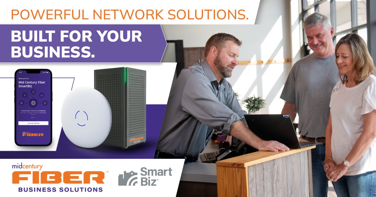 Small business, big-league tech power ⚡️
Mid Century Fiber SmartBiz gives you fast, reliable connectivity, built-in security, and expert support—without the cost of an in-house IT team. We handle the tech so you can focus on growth.
309-778-8583  BusinessSales@midcentury.com