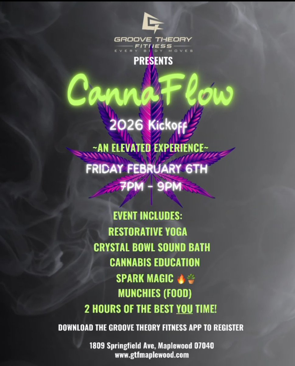 boss_canna's tweet photo. CANNAFLOW - Yoga, Mary Jane, Sound Bowl Bath and feast
Find your zen before the holiday Craze!! 
JOIN US  on Friday the 6th at Groove Theory Fitness at 7pm. 

Register on the Mindbody app under Groove Theory Fitness. https://t.co/e6XkObKBrr