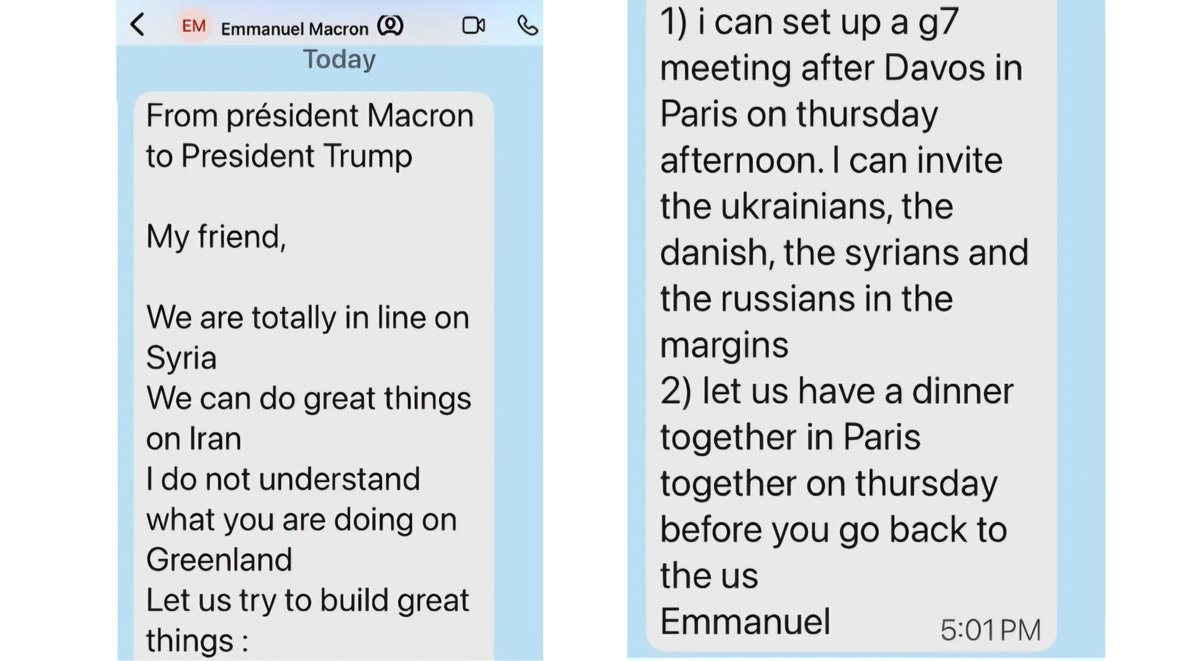 kortyszsof's tweet image. Trump difundió hoy un mensaje que le escribió Macron: “Amigo mío, estamos totalmente alineados sobre Siria. Podemos hacer grandes cosas en Irán. No entiendo lo que estás haciendo en Groenlandia”. Macron, que dice públicamente defender la soberanía en cualquier parte. Irán afuera.