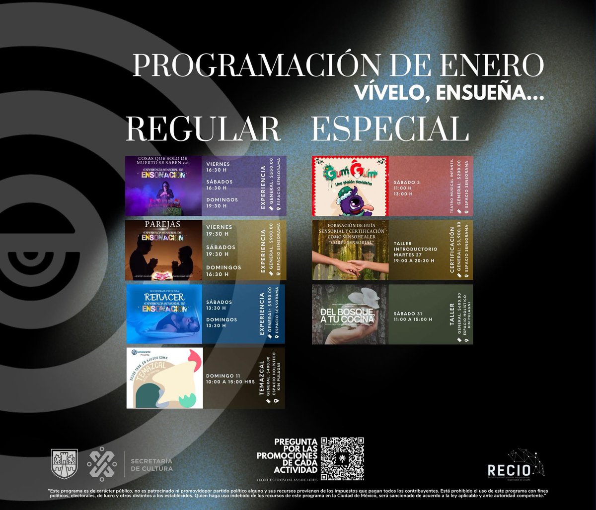 🎭 ¿Buscas planes para enero? 👀 
¡Conoce la cartelera que puedes vivir expandiendo tus sentidos este mes! 

¿Te imaginas mirar con los ojos cerrados? ¡Solo aquí, en Sensorama! 😎

Conoce nuestra programación: cutt.ly/ntprAP9O

#Sensorama #Vida #Bienestar #CDMX
