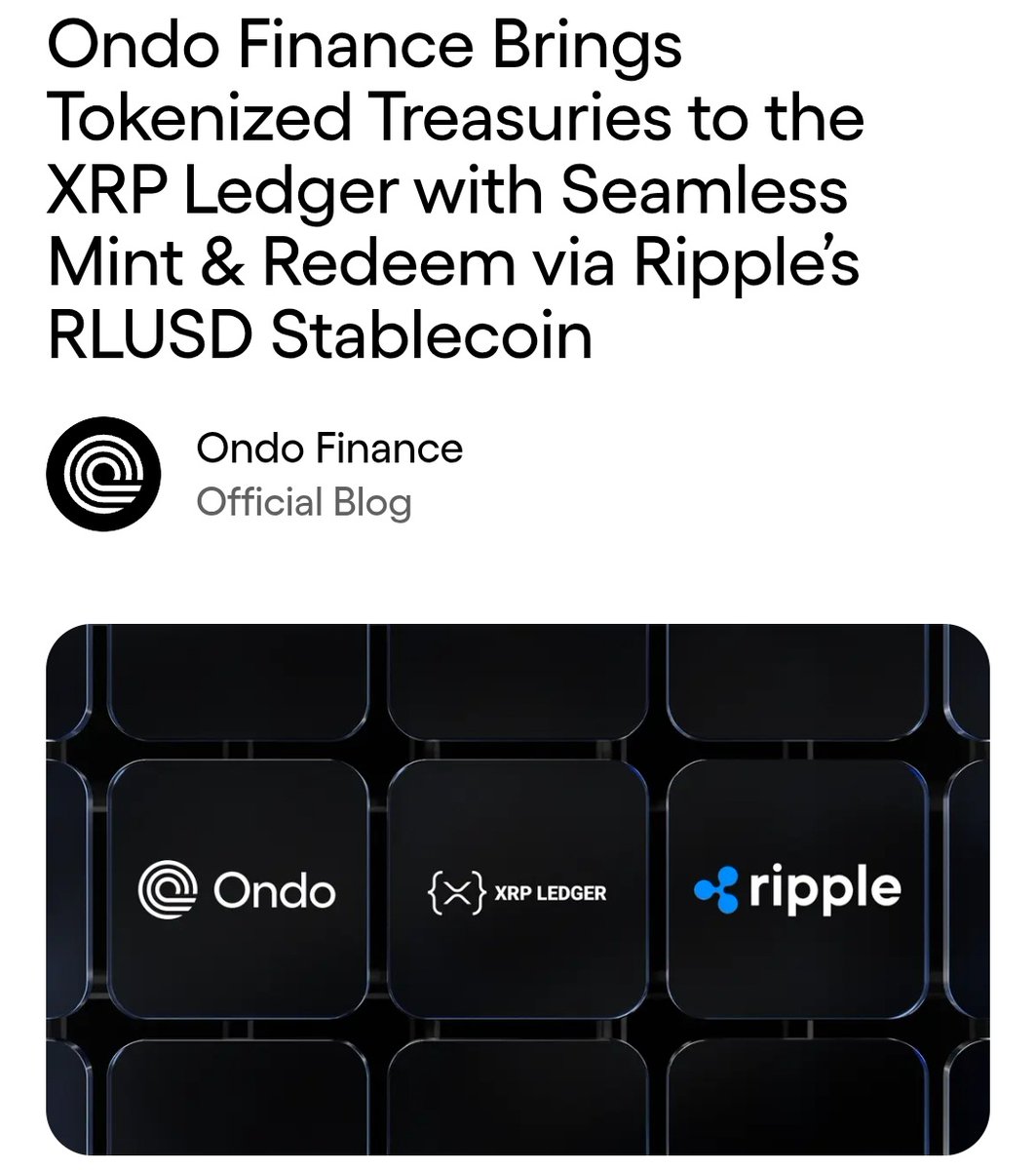 💥 $XRP: the NYSE tokenized securities platform looks to point straight to the Ripple &amp; Ondo Finance playbook: The XRPL powers Ondo's tokenized Treasuries with seamless RLUSD settlements &amp; enterprise-grade RWAs ♻️